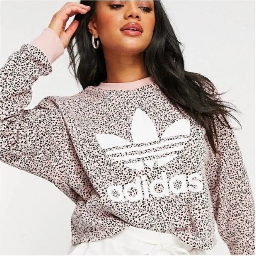 ADIDAS X HER Studio London Pink Leopard Print Crop Sweatshirt Women's Size XS